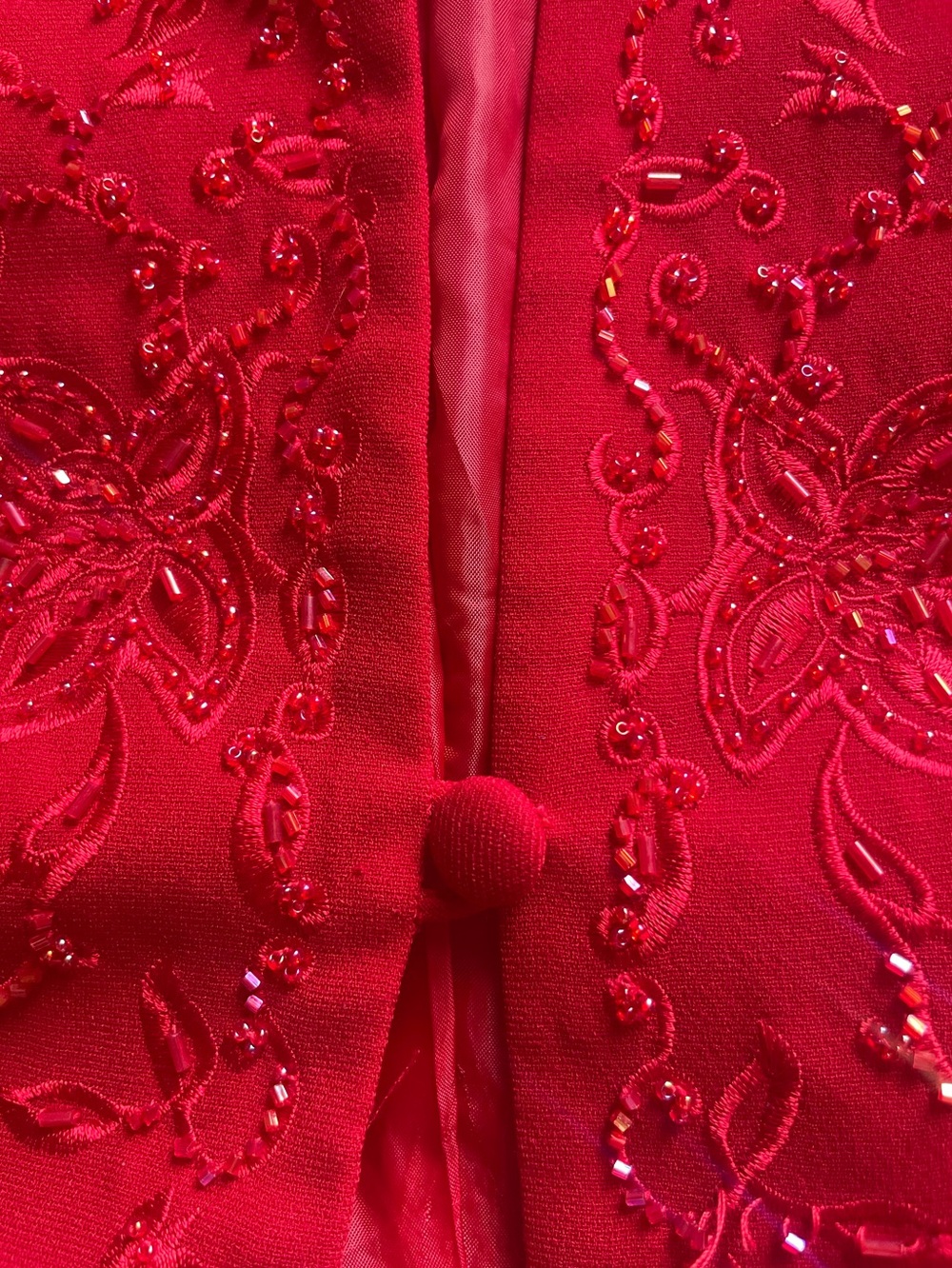 VTG Maxie Klein New York Red Embroidered Women's Lined Beaded Blazer Jacket - Picture 4 of 8